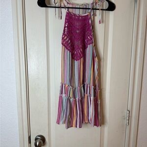 Main Strip Multicolor Striped Tank Top with Magenta Crochet